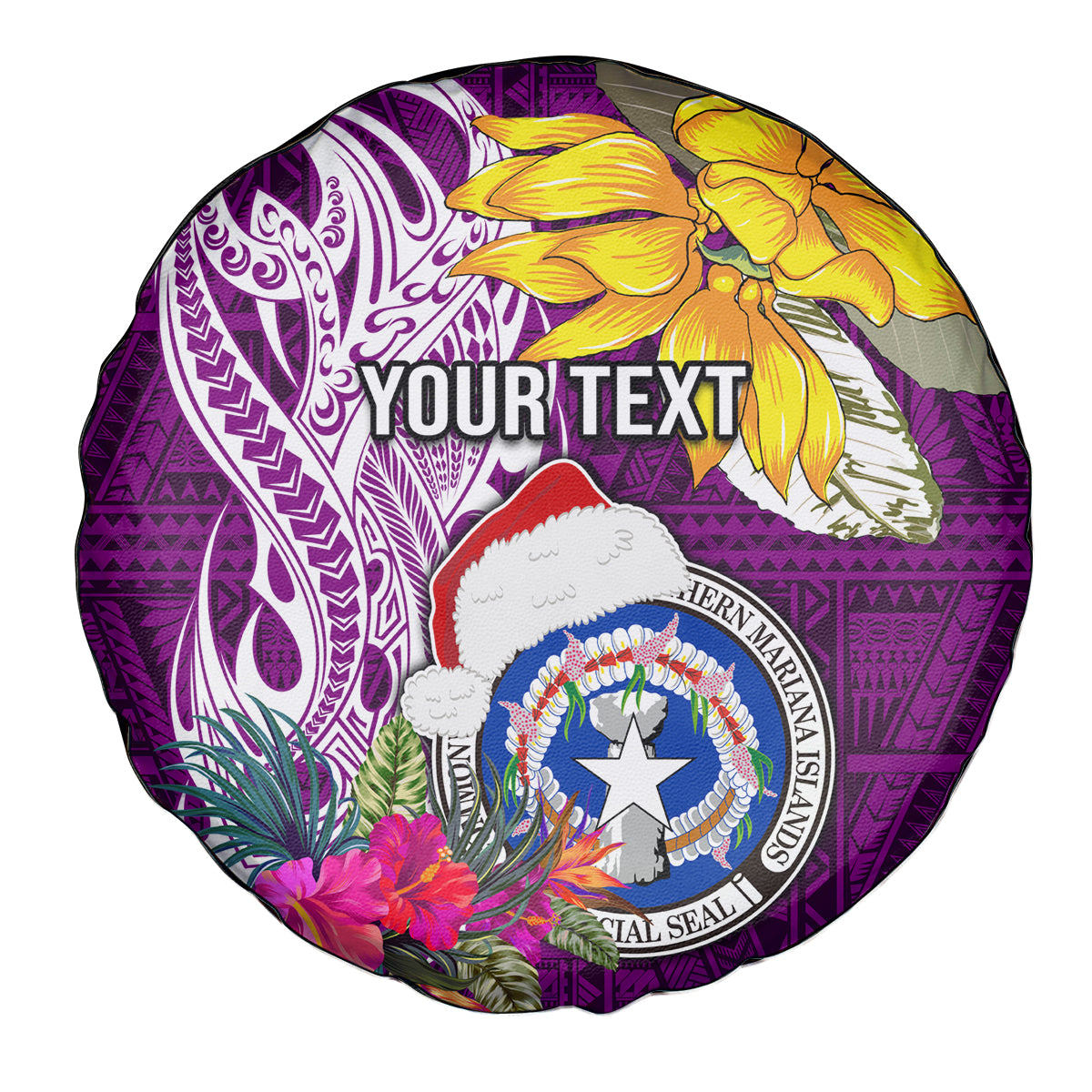 Custom Northern Mariana Islands Christmas Spare Tire Cover Funny Santa Hug Latte Stone Ylang-ylang and Polynesia Pattern Pink LT03 - Polynesian Pride
