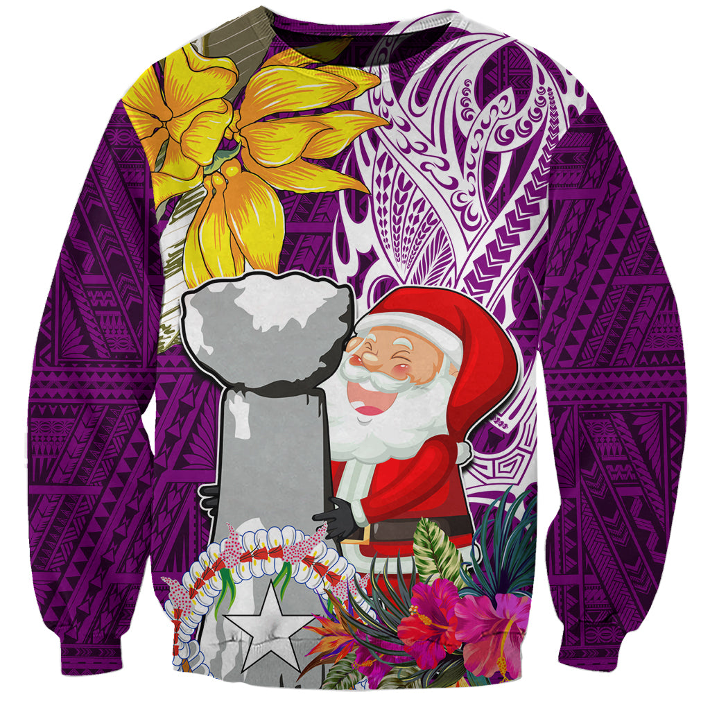 Custom Northern Mariana Islands Christmas Sweatshirt Funny Santa Hug Latte Stone Ylang-ylang and Polynesia Pattern Pink LT03 Unisex Pink - Polynesian Pride