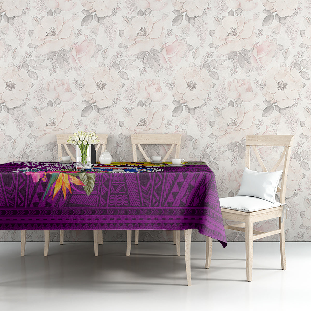 Custom Northern Mariana Islands Christmas Tablecloth Funny Santa Hug Latte Stone Ylang-ylang and Polynesia Pattern Pink LT03 - Polynesian Pride