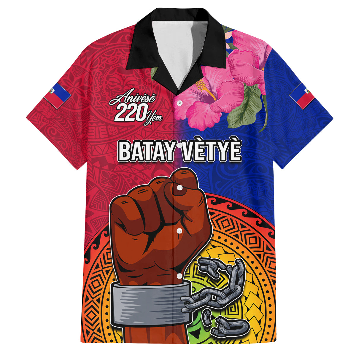 Haiti Battle of Vertieres Family Matching Off Shoulder Long Sleeve Dress and Hawaiian Shirt The Haitian Revolution 220th Anniversary Polynesian Style LT03 Dad's Shirt - Short Sleeve Red - Polynesian Pride