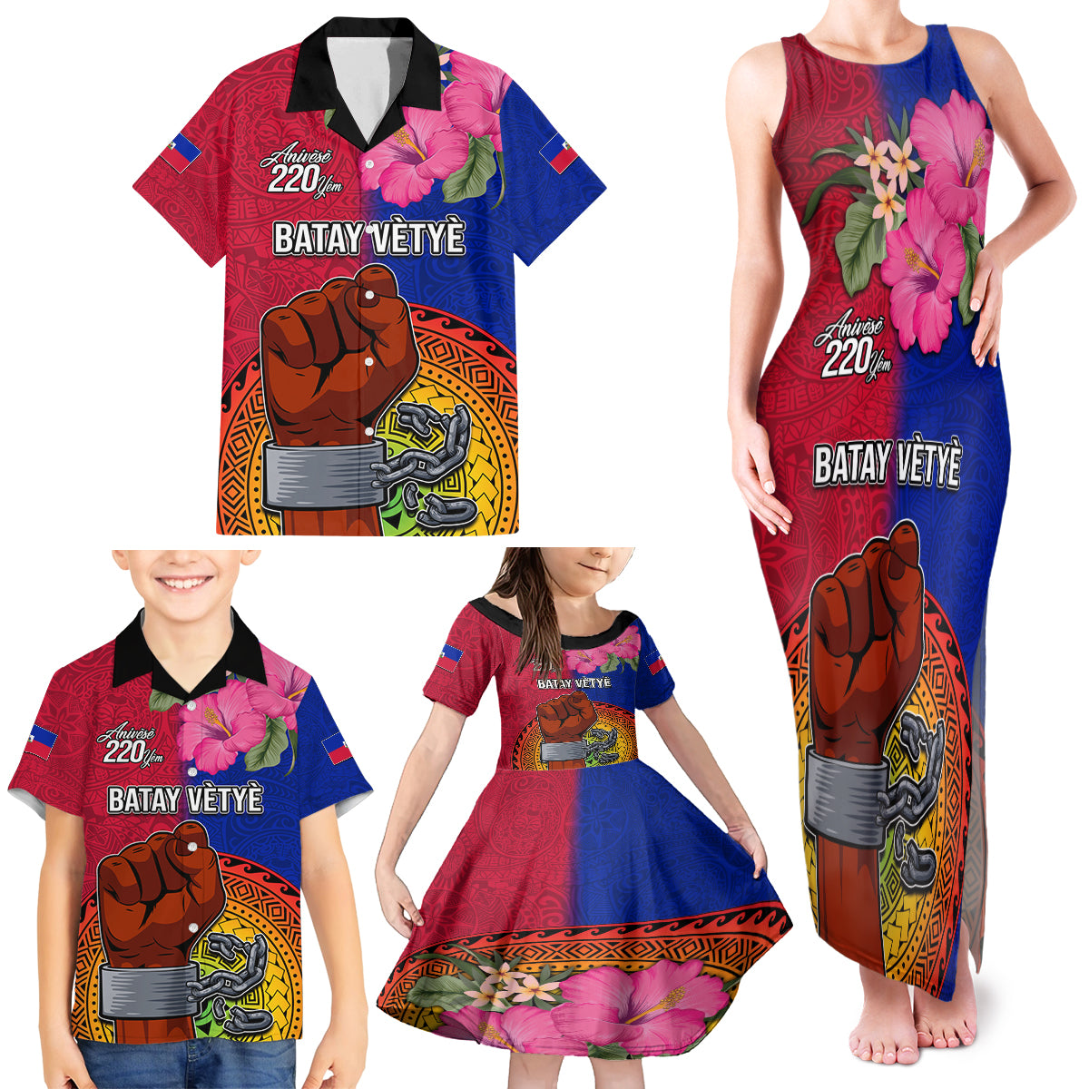 Haiti Battle of Vertieres Family Matching Tank Maxi Dress and Hawaiian Shirt The Haitian Revolution 220th Anniversary Polynesian Style LT03 - Polynesian Pride