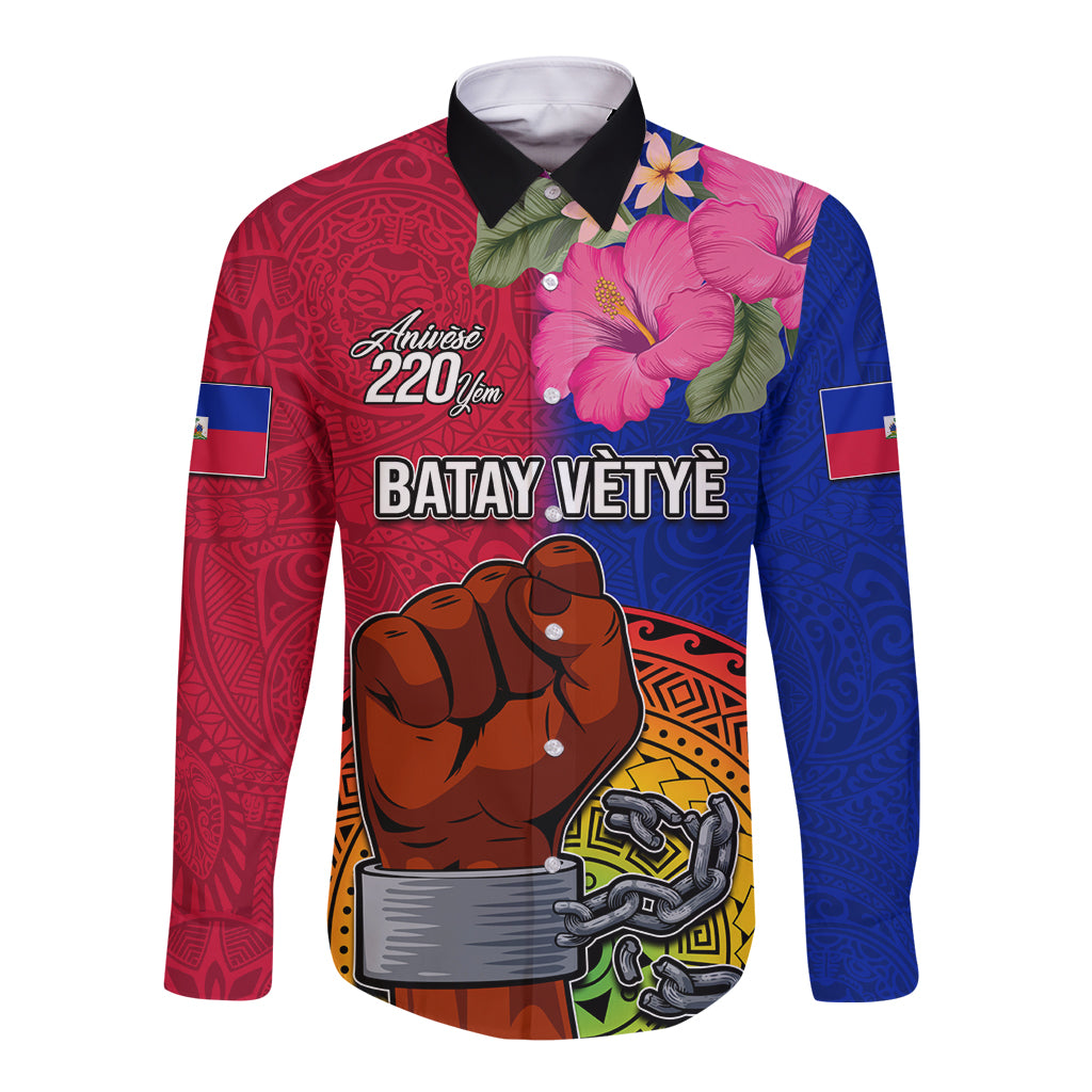 Haiti Battle of Vertieres Long Sleeve Button Shirt The Haitian Revolution 220th Anniversary Polynesian Style LT03 Unisex Red - Polynesian Pride