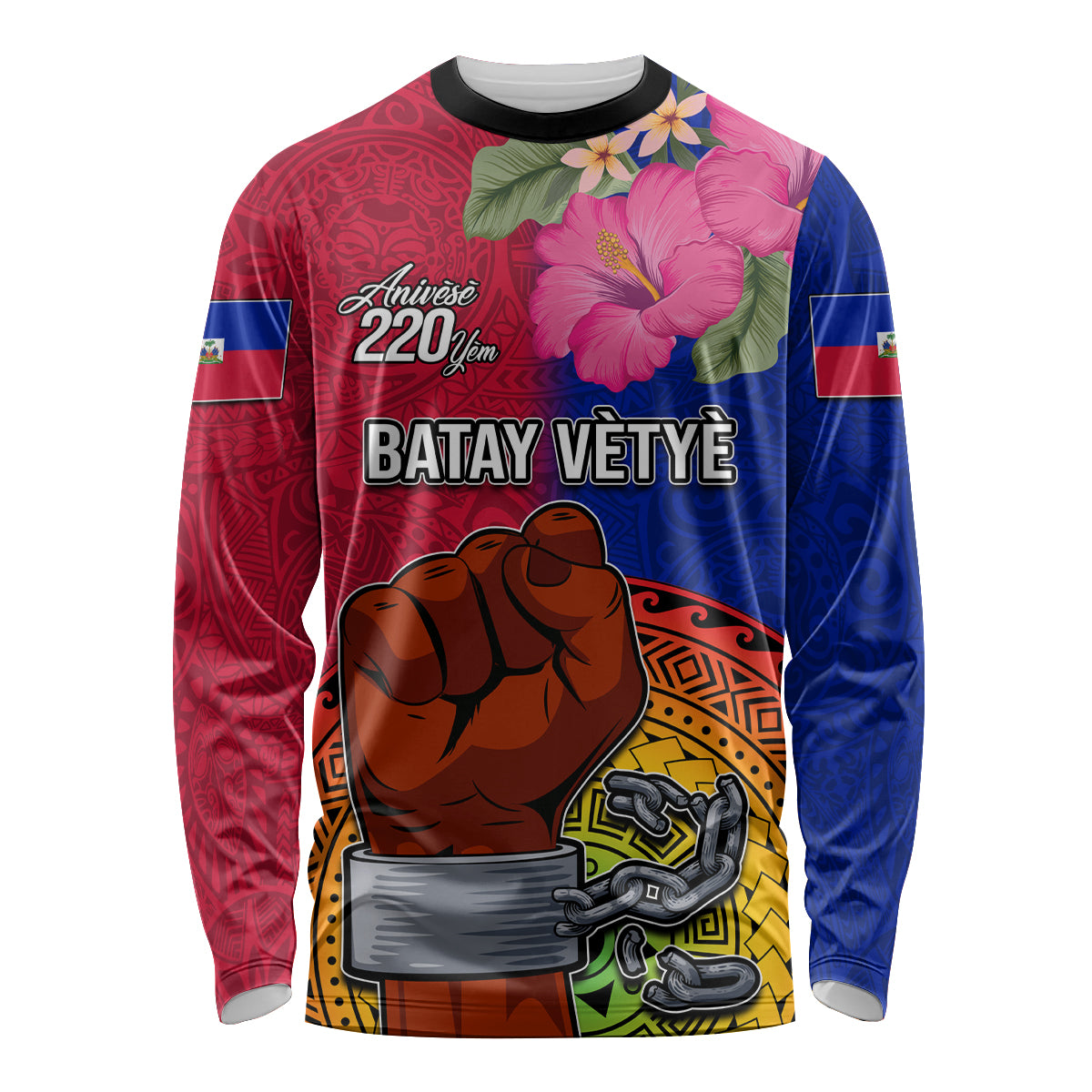 Haiti Battle of Vertieres Long Sleeve Shirt The Haitian Revolution 220th Anniversary Polynesian Style LT03 Unisex Red - Polynesian Pride