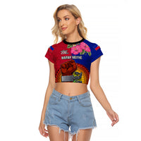 Haiti Battle of Vertieres Raglan Cropped T Shirt The Haitian Revolution 220th Anniversary Polynesian Style LT03 Female Red - Polynesian Pride