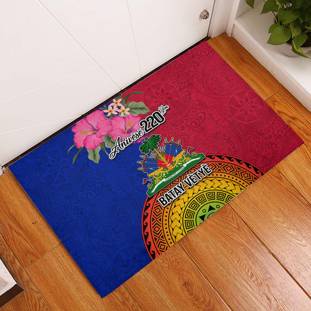 Haiti Battle of Vertieres Rubber Doormat The Haitian Revolution 220th Anniversary Polynesian Style LT03 Red - Polynesian Pride
