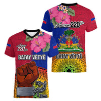 Haiti Battle of Vertieres Women V Neck T Shirt The Haitian Revolution 220th Anniversary Polynesian Style LT03 - Polynesian Pride