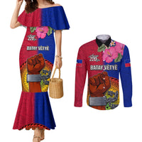 Personalised Haiti Battle of Vertieres Couples Matching Mermaid Dress and Long Sleeve Button Shirt The Haitian Revolution 220th Anniversary Polynesian Style LT03 Red - Polynesian Pride