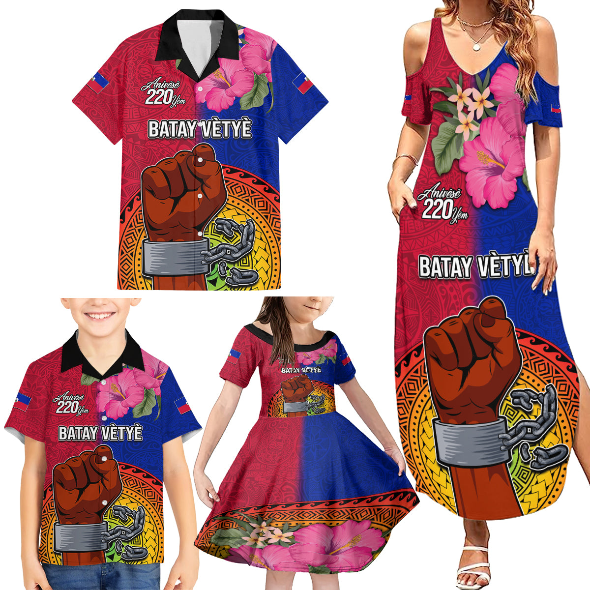 Personalised Haiti Battle of Vertieres Family Matching Summer Maxi Dress and Hawaiian Shirt The Haitian Revolution 220th Anniversary Polynesian Style LT03 - Polynesian Pride