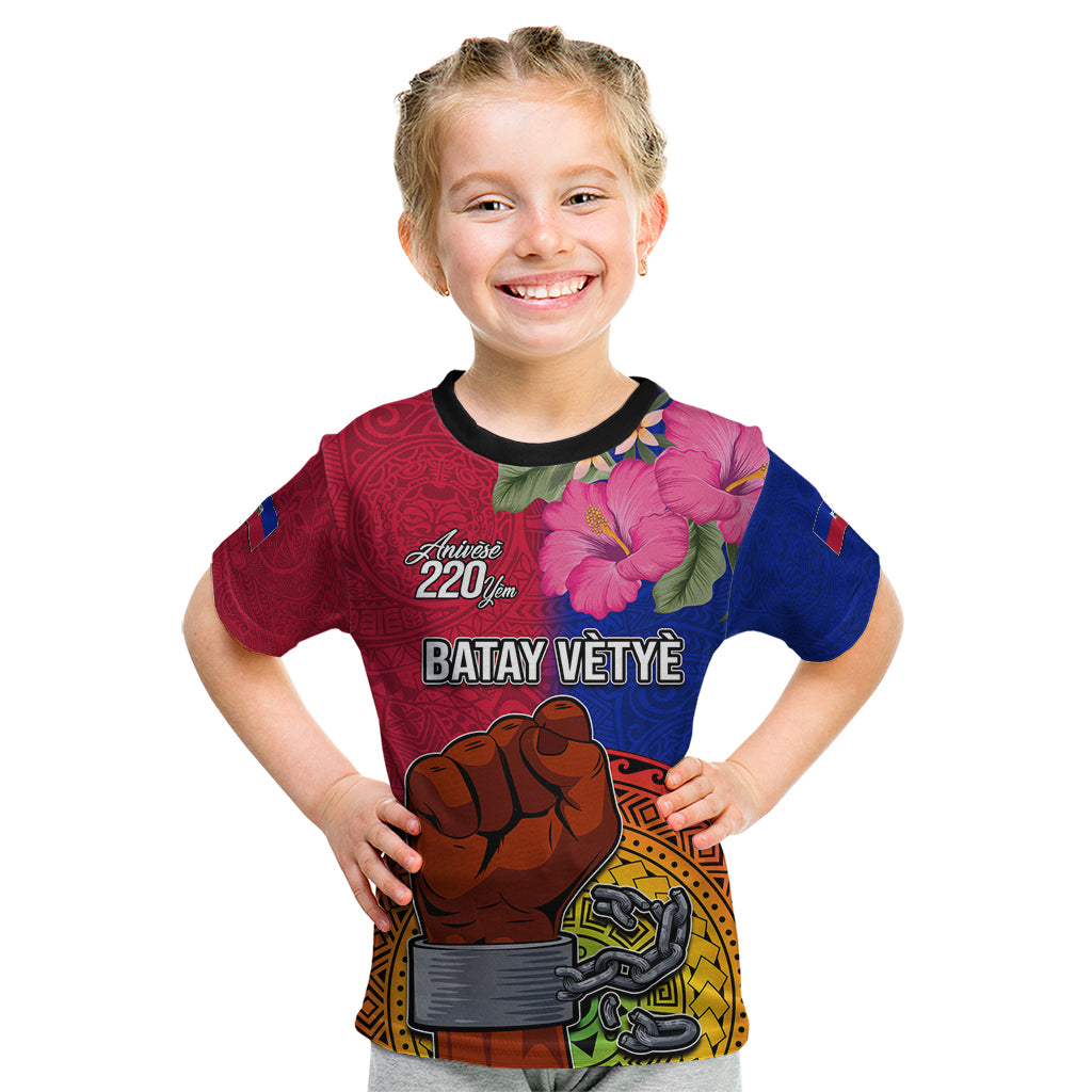 Personalised Haiti Battle of Vertieres Kid T Shirt The Haitian Revolution 220th Anniversary Polynesian Style LT03 Red - Polynesian Pride