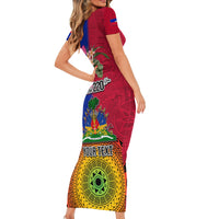 Personalised Haiti Battle of Vertieres Short Sleeve Bodycon Dress The Haitian Revolution 220th Anniversary Polynesian Style LT03 - Polynesian Pride