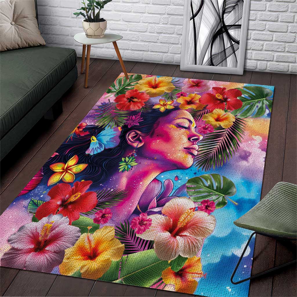 Polynesian Women Area Rug Tropical Plant - Vibrant Surreal Dreamscape Vibe