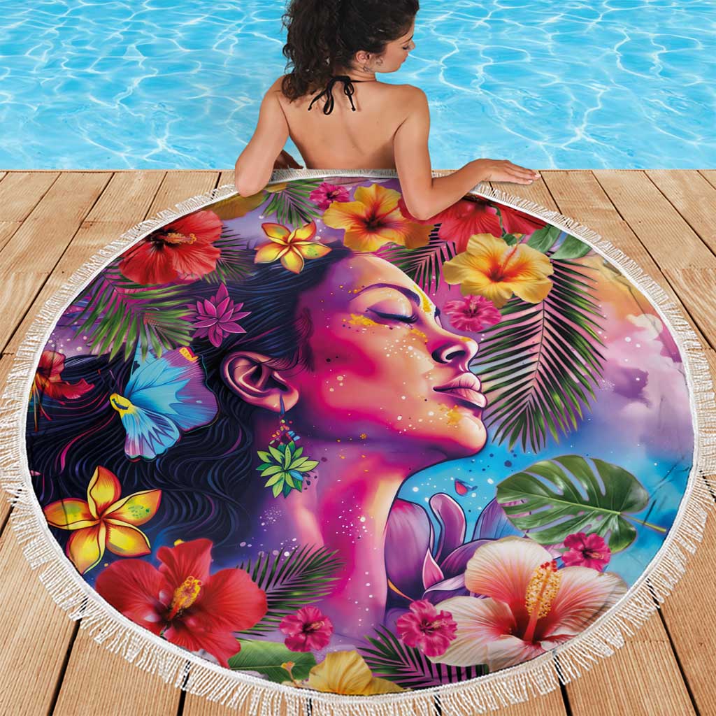 Polynesian Women Beach Blanket Tropical Plant - Vibrant Surreal Dreamscape Vibe