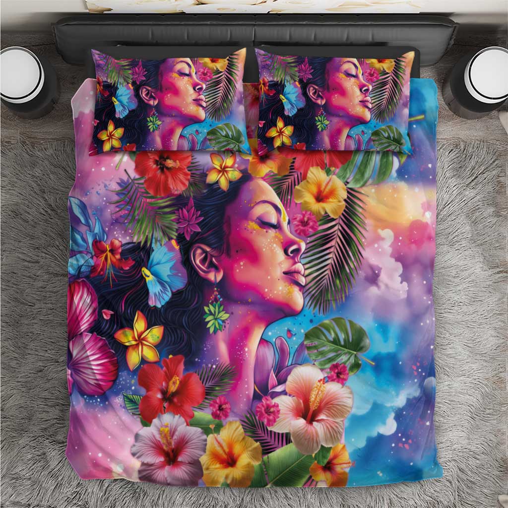 Polynesian Women Bedding Set Tropical Plant - Vibrant Surreal Dreamscape Vibe