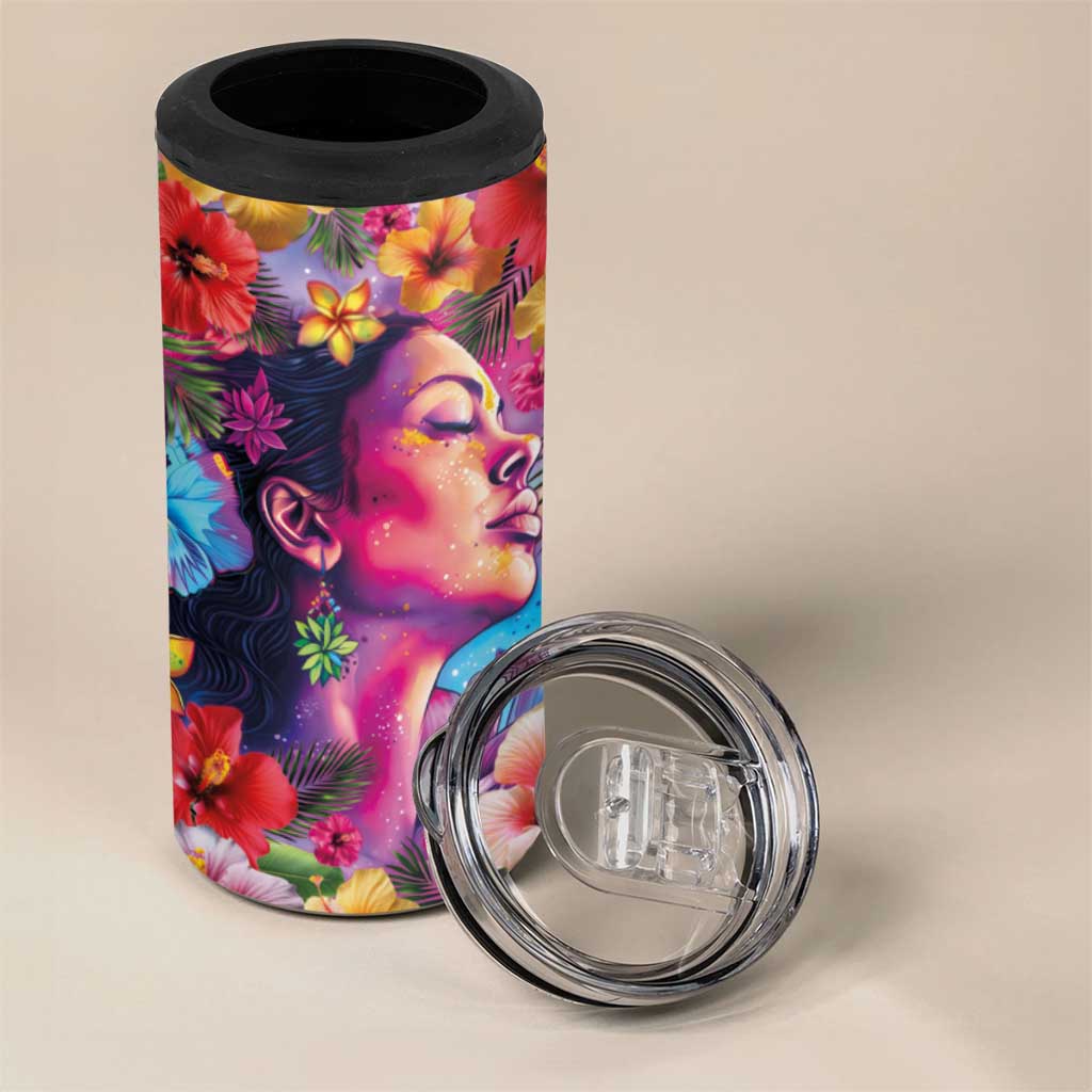 Polynesian Women 4 in 1 Can Cooler Tumbler Tropical Plant - Vibrant Surreal Dreamscape Vibe