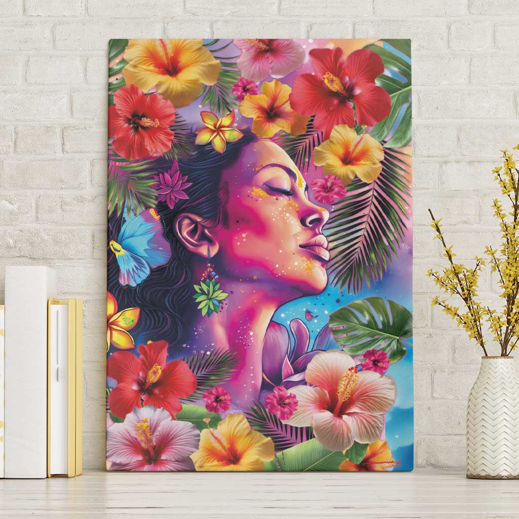 Polynesian Women Canvas Wall Art Tropical Plant - Vibrant Surreal Dreamscape Vibe