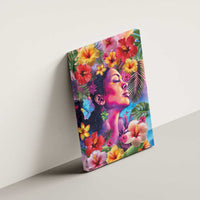 Polynesian Women Canvas Wall Art Tropical Plant - Vibrant Surreal Dreamscape Vibe