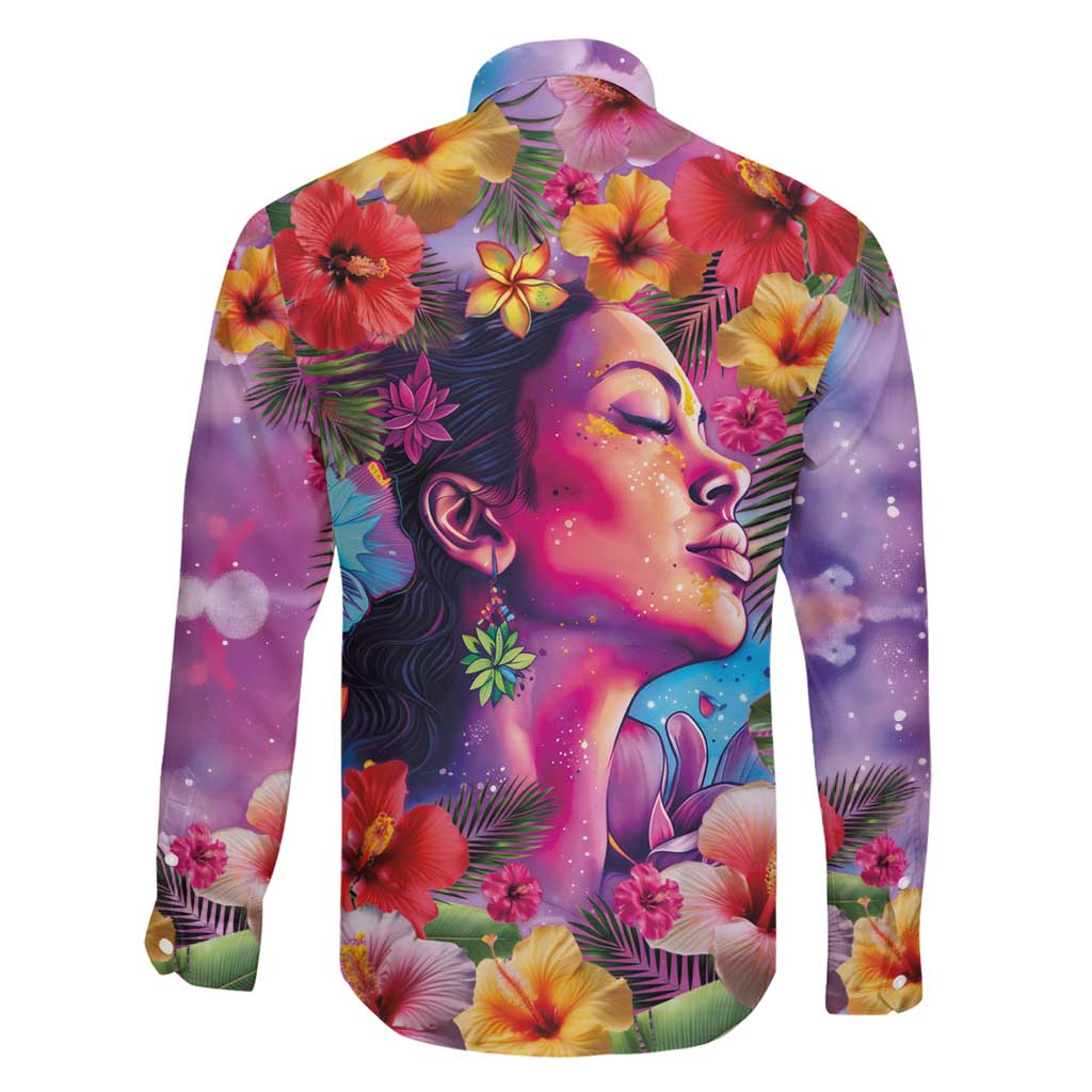 Polynesian Women Family Matching Off Shoulder Maxi Dress and Hawaiian Shirt Tropical Plant - Vibrant Surreal Dreamscape Vibe