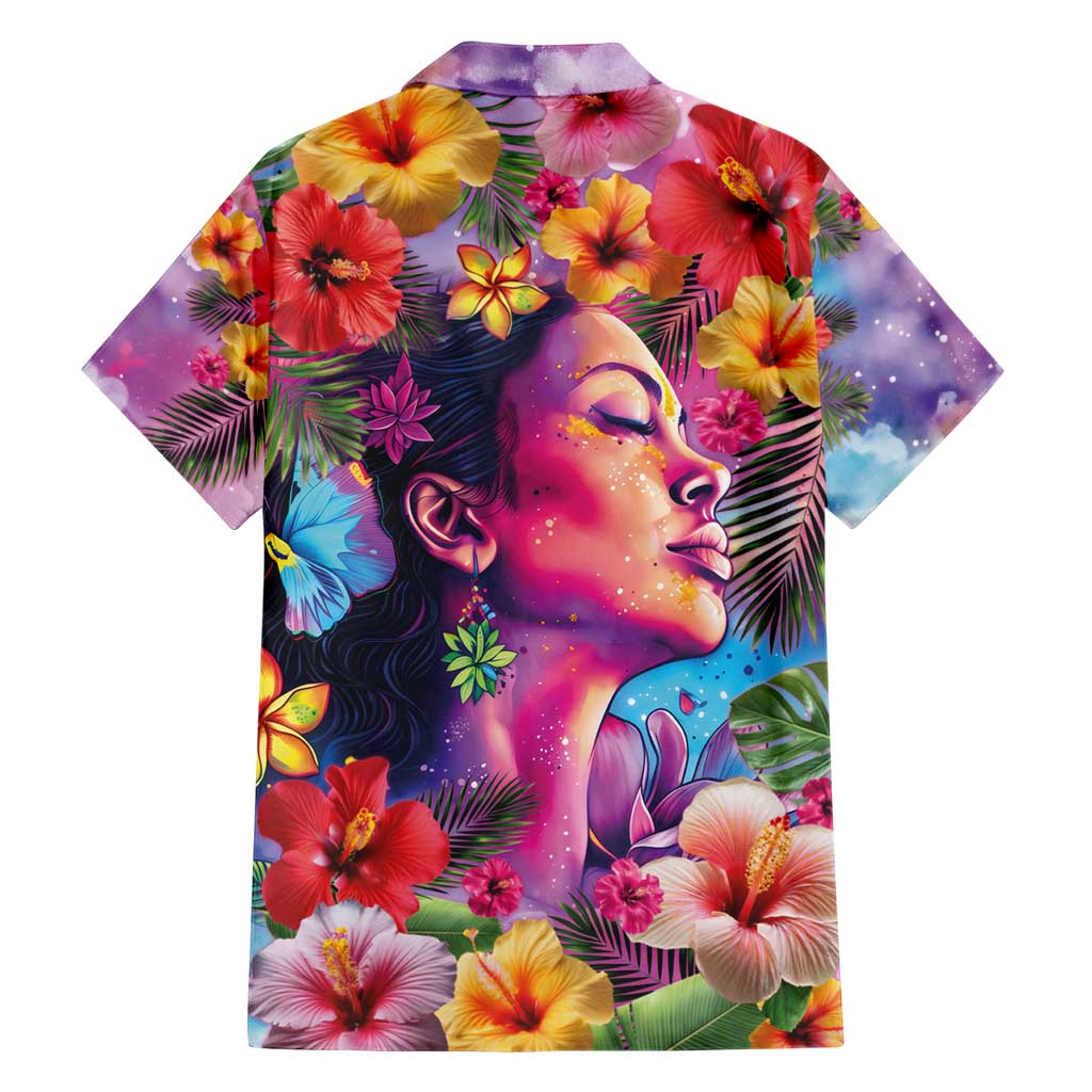 Polynesian Women Family Matching Short Sleeve Bodycon Dress and Hawaiian Shirt Tropical Plant - Vibrant Surreal Dreamscape Vibe