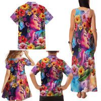 Polynesian Women Family Matching Tank Maxi Dress and Hawaiian Shirt Tropical Plant - Vibrant Surreal Dreamscape Vibe
