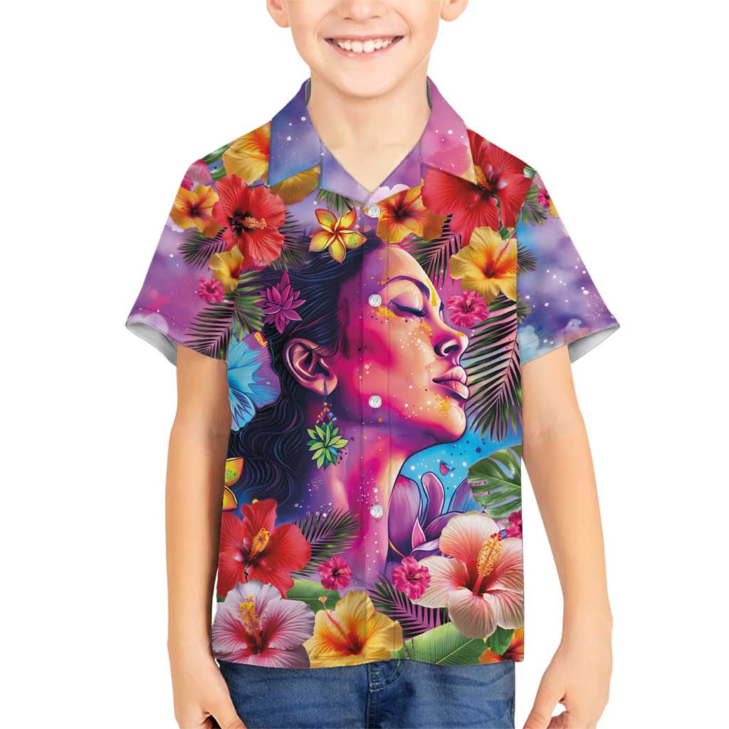 Polynesian Women Family Matching Tank Maxi Dress and Hawaiian Shirt Tropical Plant - Vibrant Surreal Dreamscape Vibe
