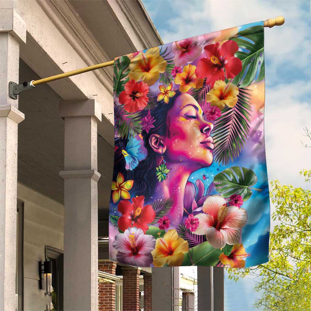 Polynesian Women Garden Flag Tropical Plant - Vibrant Surreal Dreamscape Vibe