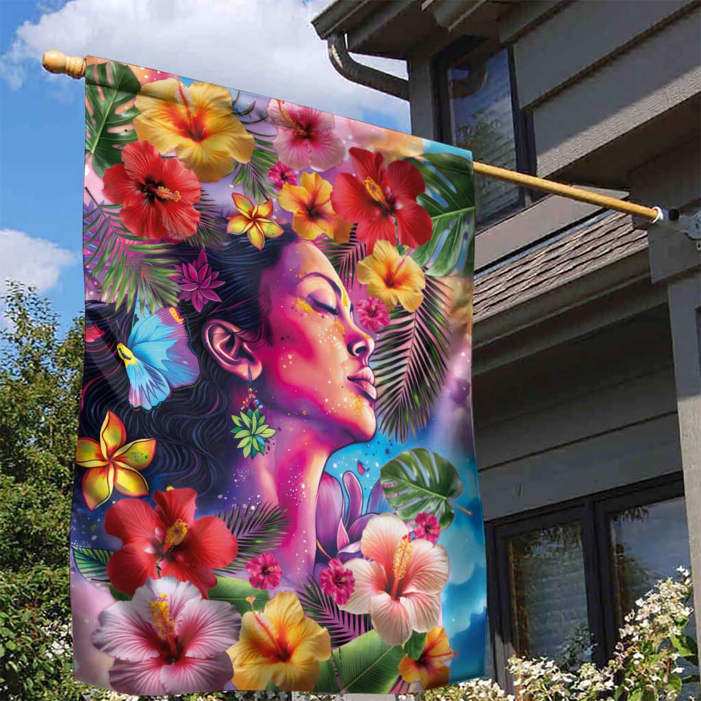 Polynesian Women Garden Flag Tropical Plant - Vibrant Surreal Dreamscape Vibe