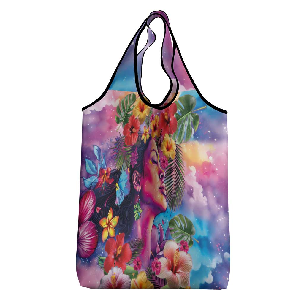 Polynesian Women Grocery Bag Tropical Plant - Vibrant Surreal Dreamscape Vibe