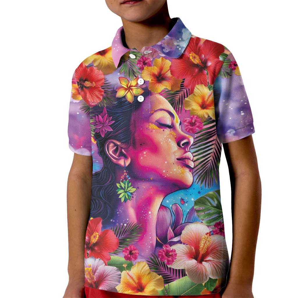 Polynesian Women Kid Polo Shirt Tropical Plant - Vibrant Surreal Dreamscape Vibe