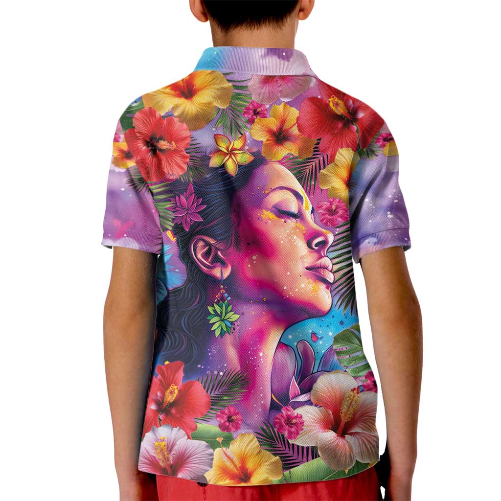 Polynesian Women Kid Polo Shirt Tropical Plant - Vibrant Surreal Dreamscape Vibe