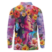 Polynesian Women Long Sleeve Polo Shirt Tropical Plant - Vibrant Surreal Dreamscape Vibe