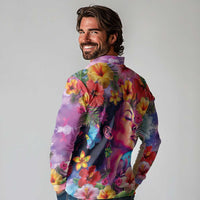 Polynesian Women Long Sleeve Polo Shirt Tropical Plant - Vibrant Surreal Dreamscape Vibe