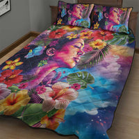 Polynesian Women Quilt Bed Set Tropical Plant - Vibrant Surreal Dreamscape Vibe