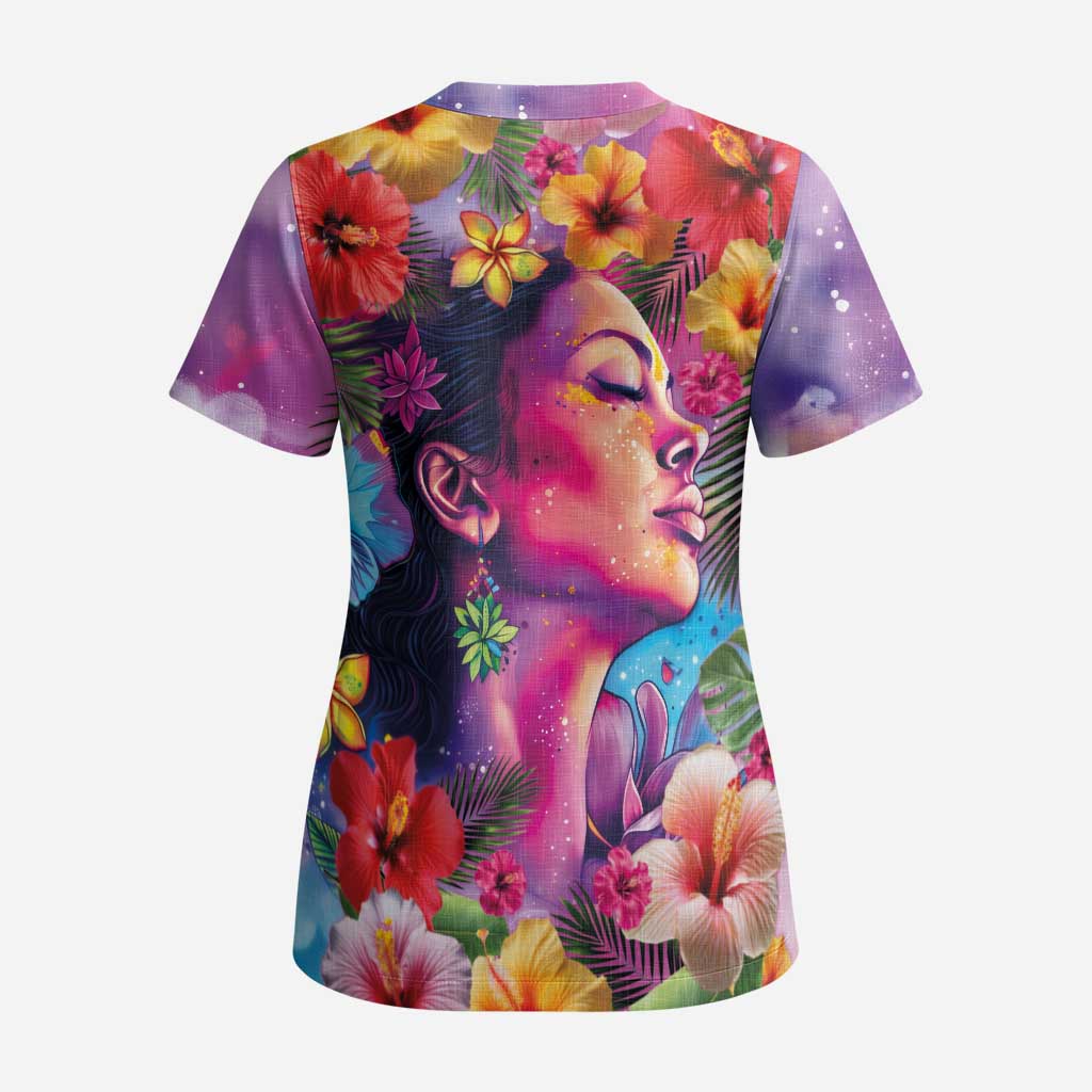Polynesian Women Scrub Top Tropical Plant - Vibrant Surreal Dreamscape Vibe LT03 - Polynesian Pride