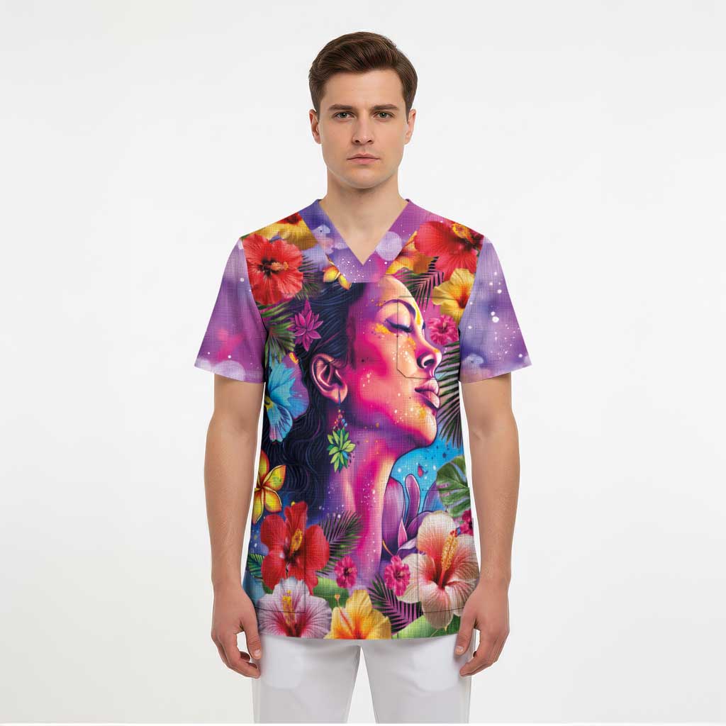 Polynesian Women Scrub Top Tropical Plant - Vibrant Surreal Dreamscape Vibe LT03 - Polynesian Pride