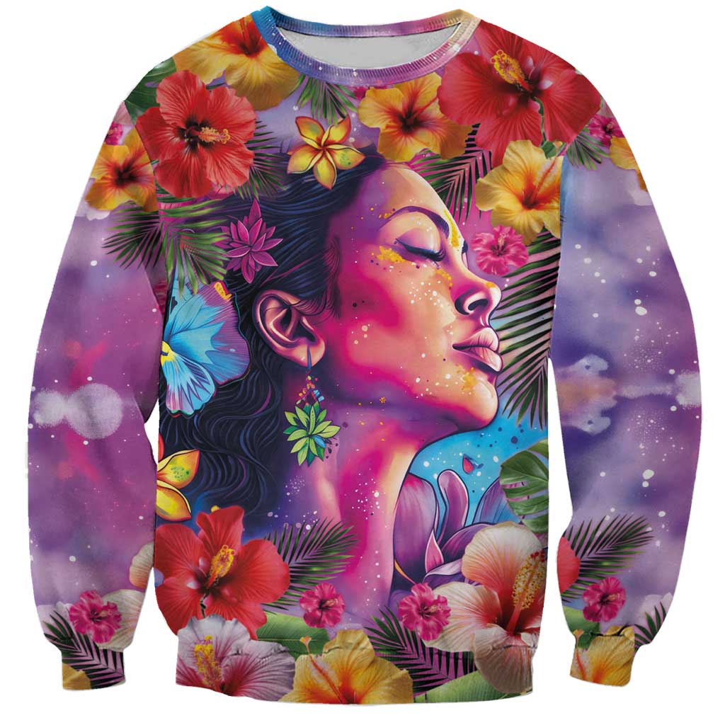 Polynesian Women Sweatshirt Tropical Plant - Vibrant Surreal Dreamscape Vibe