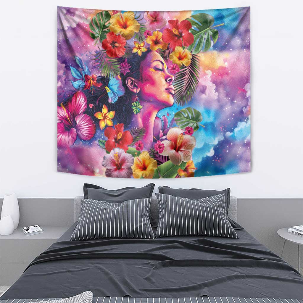 Polynesian Women Tapestry Tropical Plant - Vibrant Surreal Dreamscape Vibe
