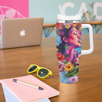Polynesian Women Tumbler With Handle Tropical Plant - Vibrant Surreal Dreamscape Vibe