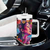 Polynesian Women Tumbler With Handle Tropical Plant - Vibrant Surreal Dreamscape Vibe