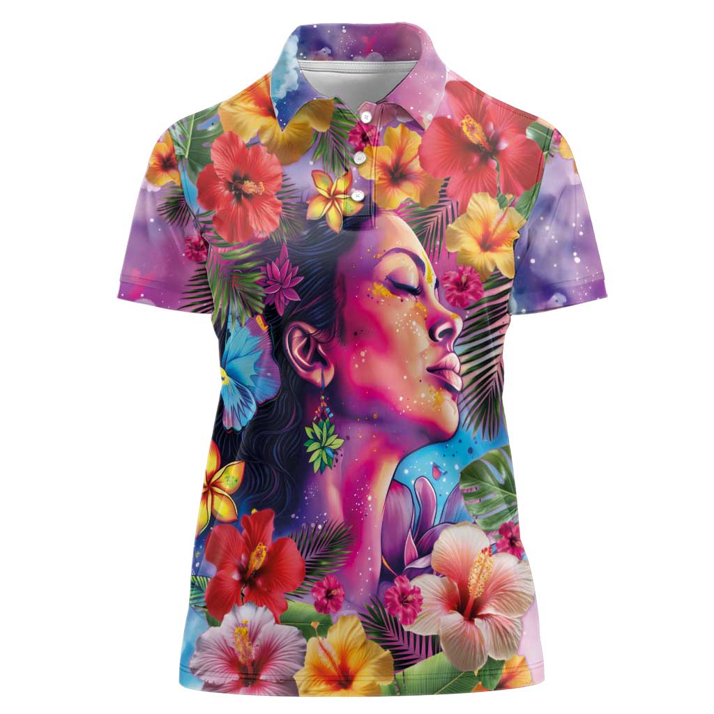 Polynesian Women Women Polo Shirt Tropical Plant - Vibrant Surreal Dreamscape Vibe