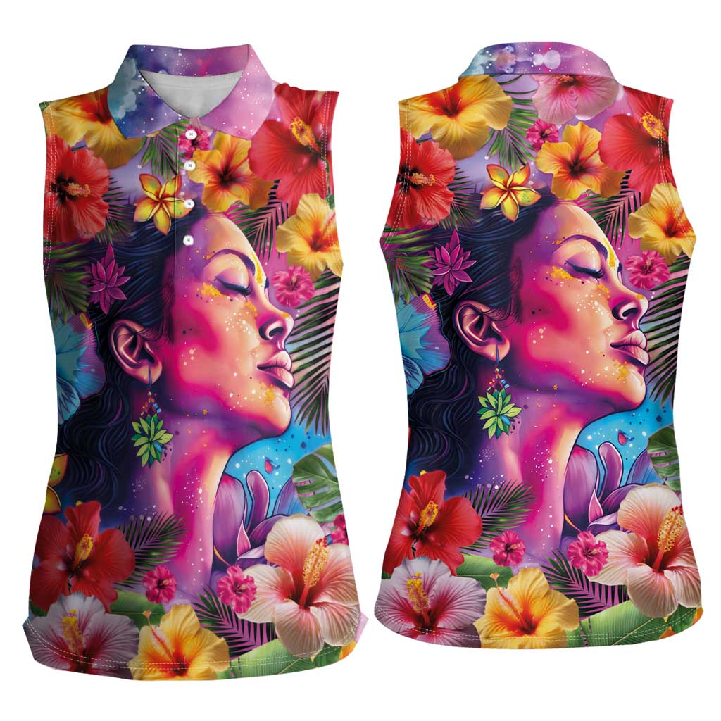 Polynesian Women Women Sleeveless Polo Shirt Tropical Plant - Vibrant Surreal Dreamscape Vibe
