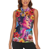 Polynesian Women Women Sleeveless Polo Shirt Tropical Plant - Vibrant Surreal Dreamscape Vibe