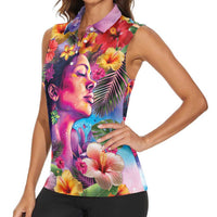 Polynesian Women Women Sleeveless Polo Shirt Tropical Plant - Vibrant Surreal Dreamscape Vibe