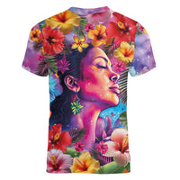 Polynesian Women Women V-Neck T-Shirt Tropical Plant - Vibrant Surreal Dreamscape Vibe
