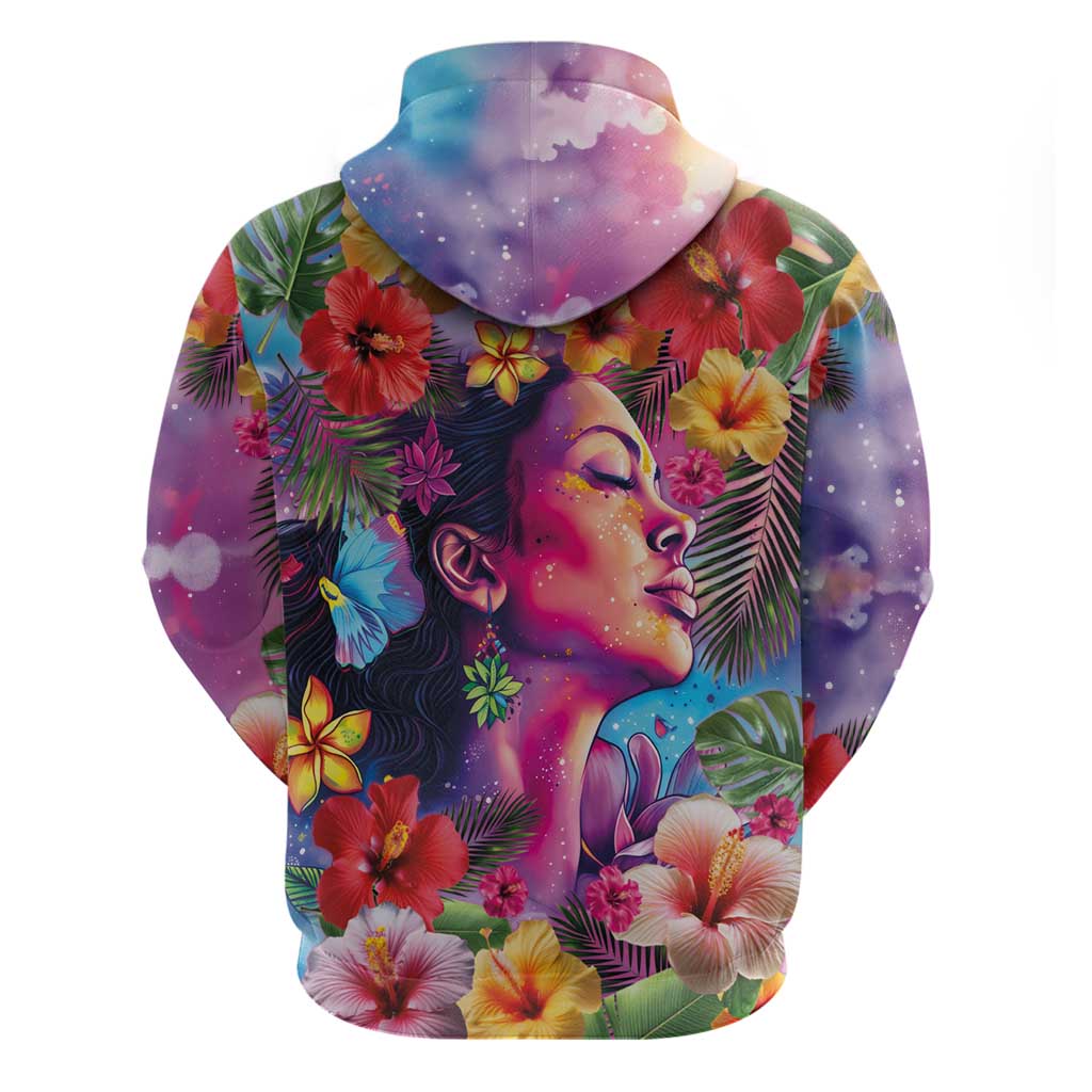 Polynesian Women Zip Hoodie Tropical Plant - Vibrant Surreal Dreamscape Vibe