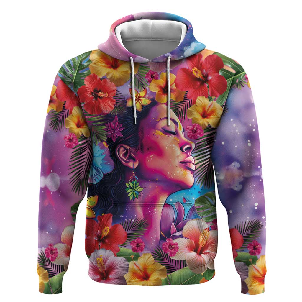 Polynesian Women Zip Hoodie Tropical Plant - Vibrant Surreal Dreamscape Vibe