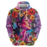 Polynesian Women Zip Hoodie Tropical Plant - Vibrant Surreal Dreamscape Vibe