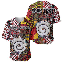 Personalised Aotearoa and Australia Together Baseball Jersey Koru and Kangaroo - Taniko with Aboriginal Motif