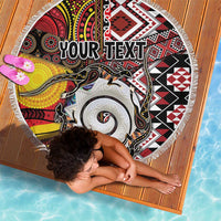 Personalised Aotearoa and Australia Together Beach Blanket Koru and Kangaroo - Taniko with Aboriginal Motif LT03 - Polynesian Pride