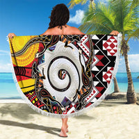 Personalised Aotearoa and Australia Together Beach Blanket Koru and Kangaroo - Taniko with Aboriginal Motif LT03 - Polynesian Pride