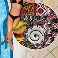 Personalised Aotearoa and Australia Together Beach Blanket Koru and Kangaroo - Taniko with Aboriginal Motif LT03 - Polynesian Pride
